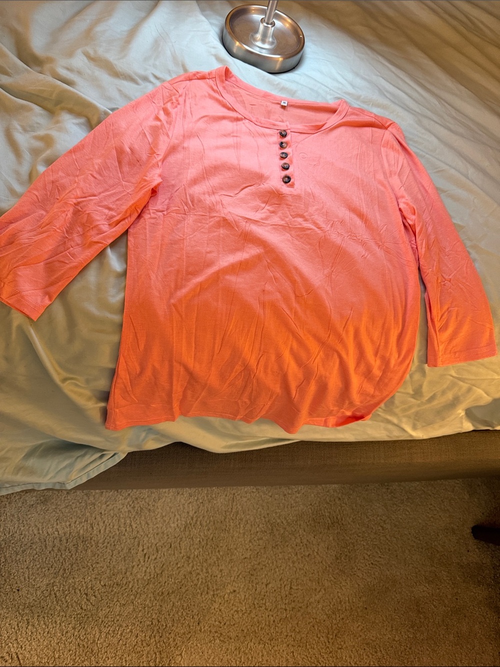 3/4 Henley sleeve Women's Coral Button Henley Top